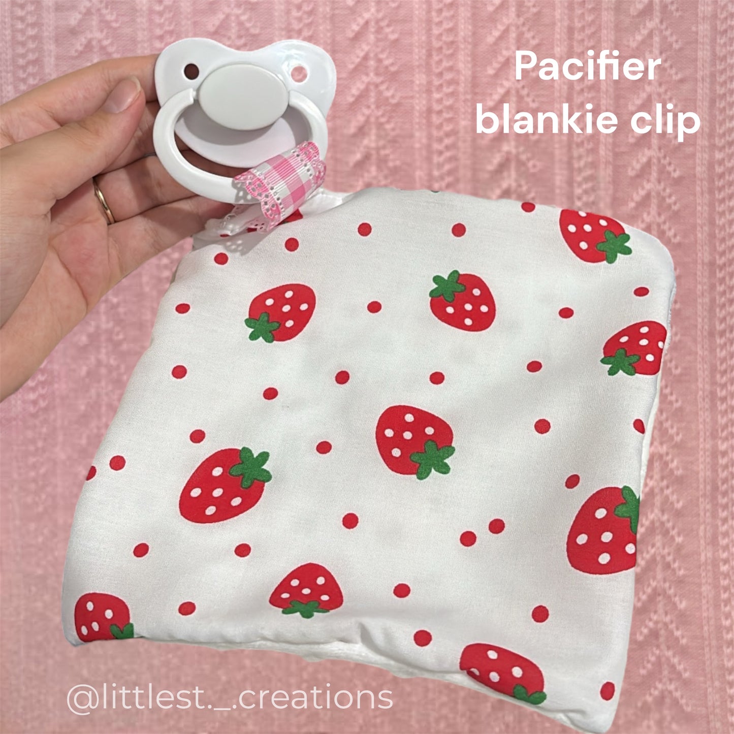 Strawberry pacifier blankie clip