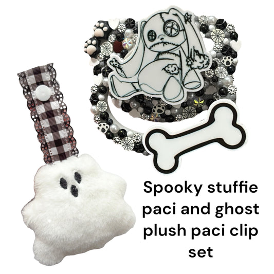 Spooky stuffie paci and plush clip set