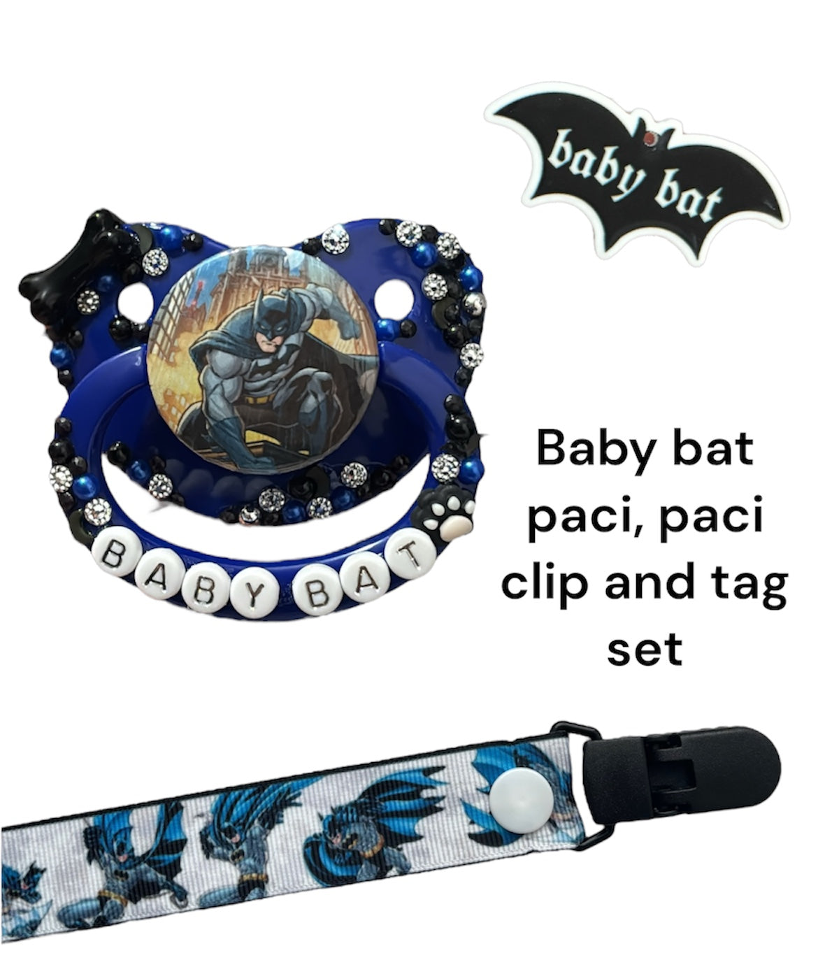 Batman bundle! paci, paci clip and tag