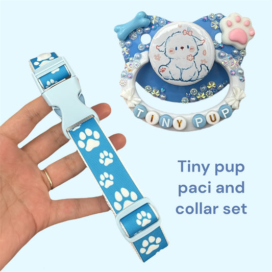 Tiny pup paci and collar bundle!
