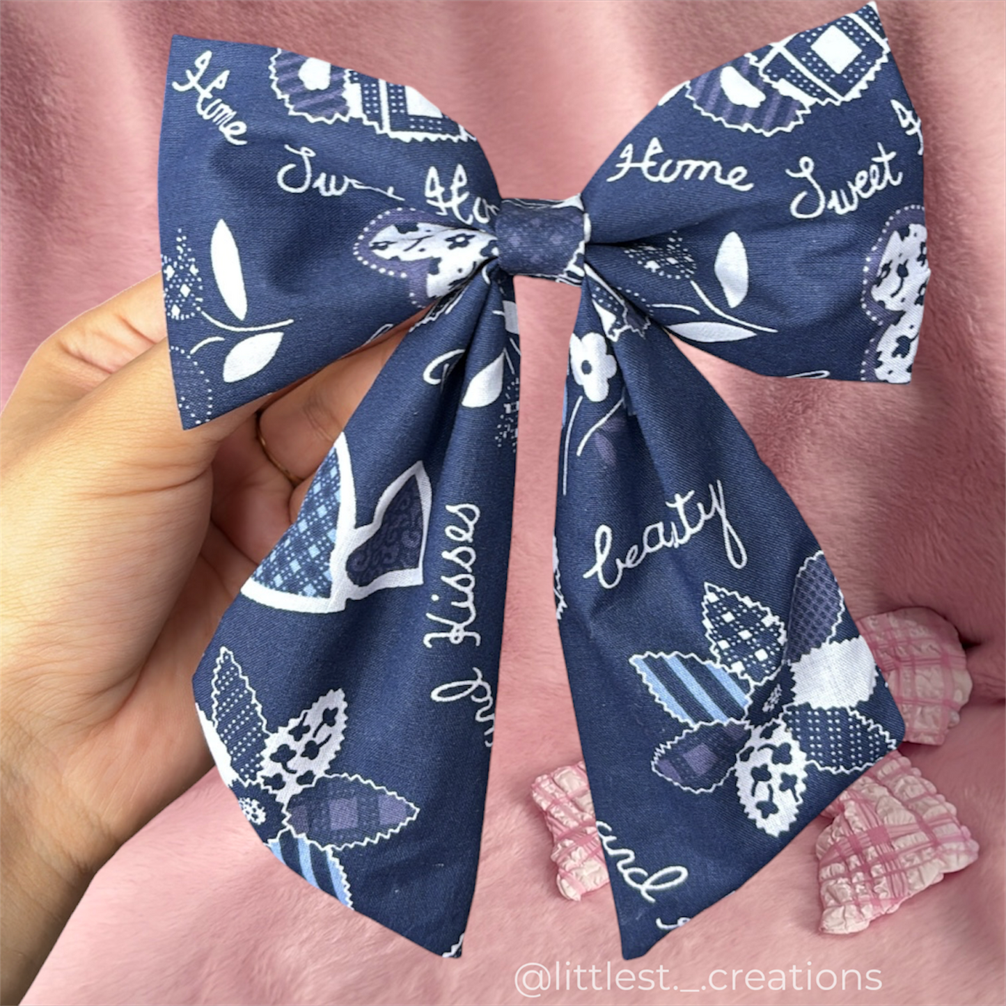Blue floral hair bow