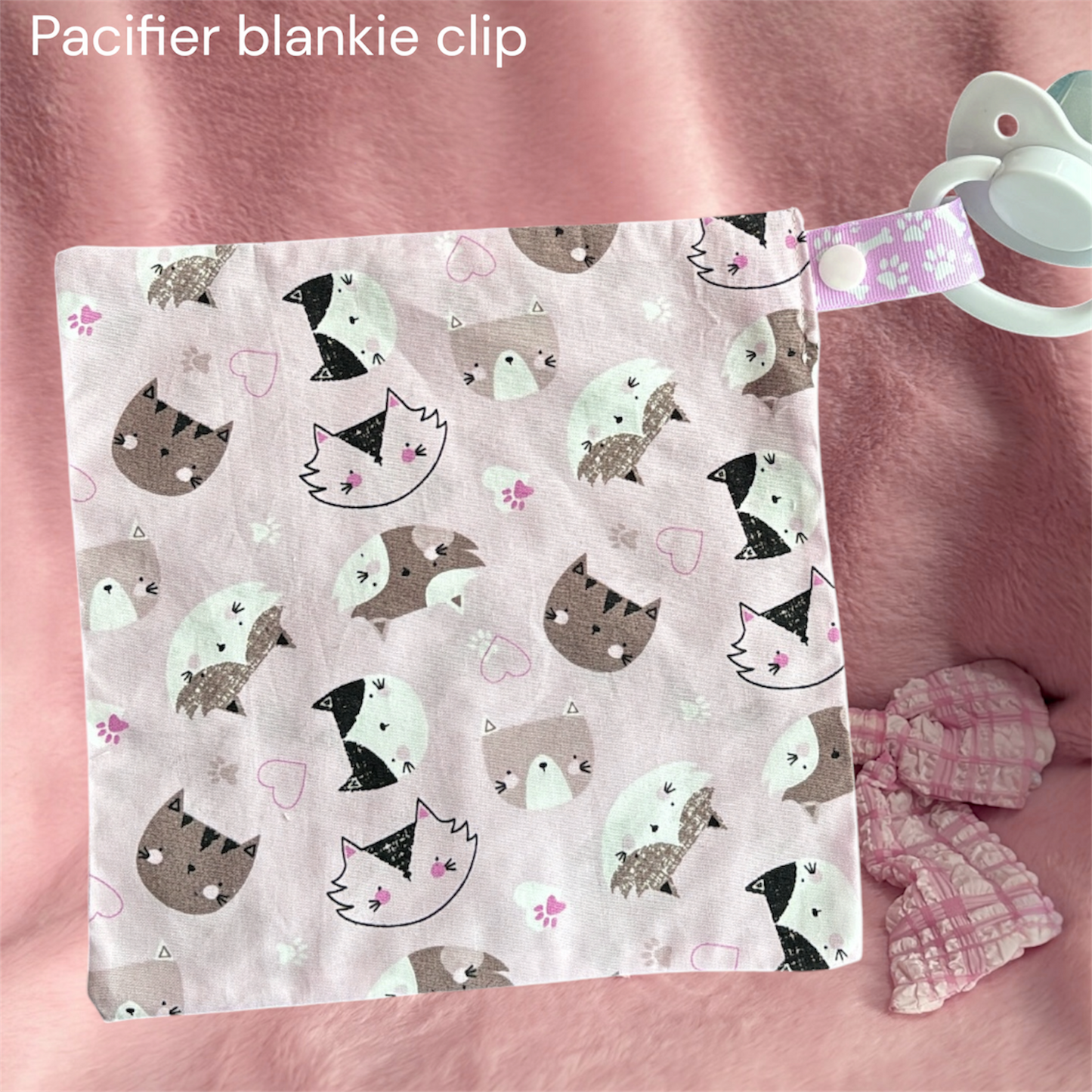 Pacifier blankie clip kitty