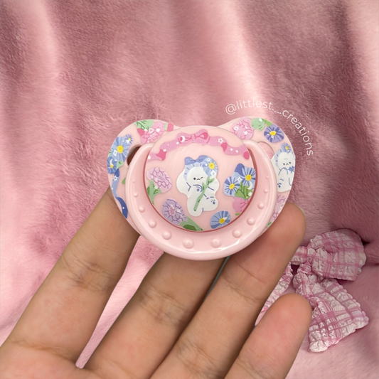 Floral bun small shield sticker paci