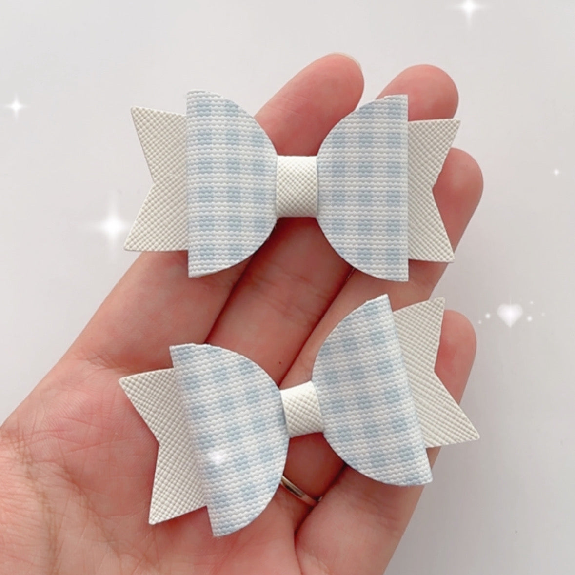 blue gingham small bow set