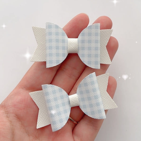 blue gingham small bow set