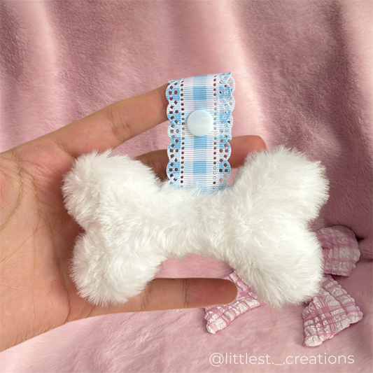 Blue gingham bone paci clip