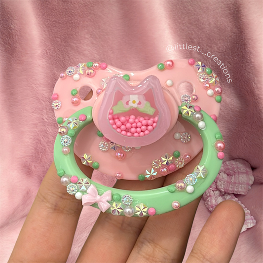 Floral kitty dry shaker paci