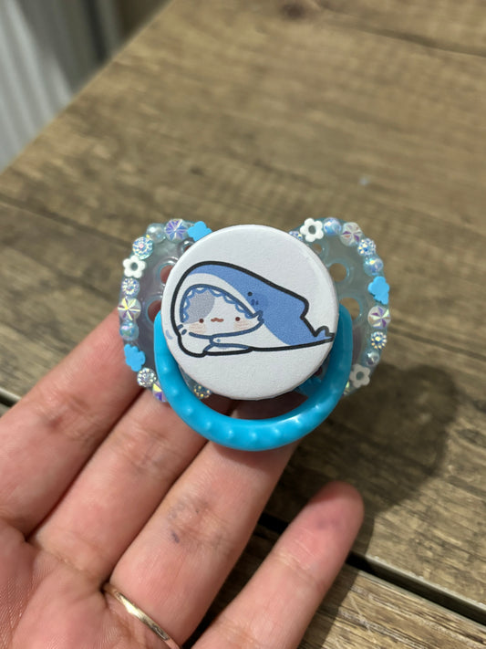 Shark kitten stuffie paci pin