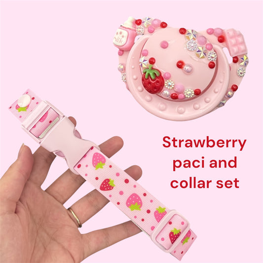 Strawberry paci and collar bundle!