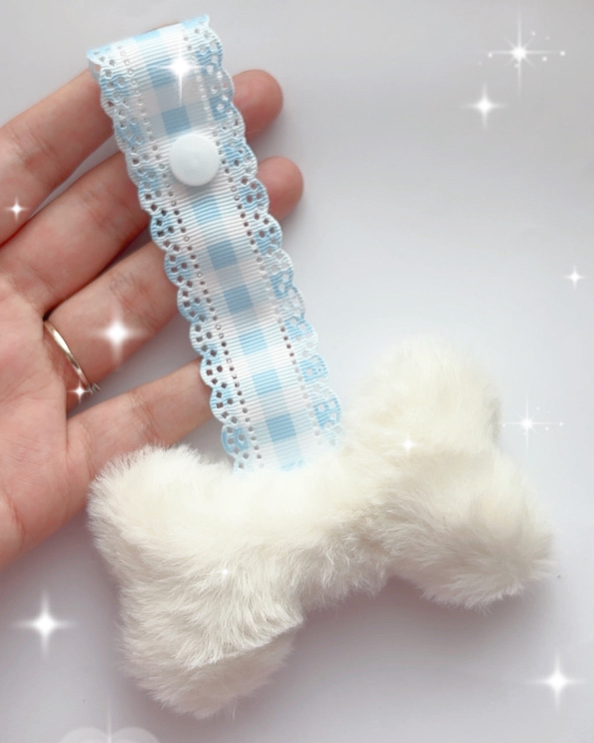 Blue gingham bone paci clip