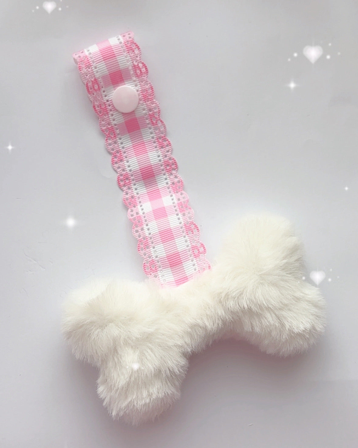 Pink gingham bone paci clip