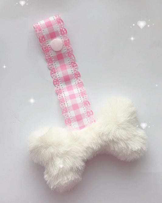 Pink gingham bone paci clip