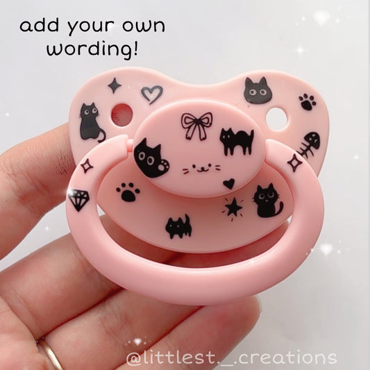 Pink cat sticker paci (add wording in special instructions box)