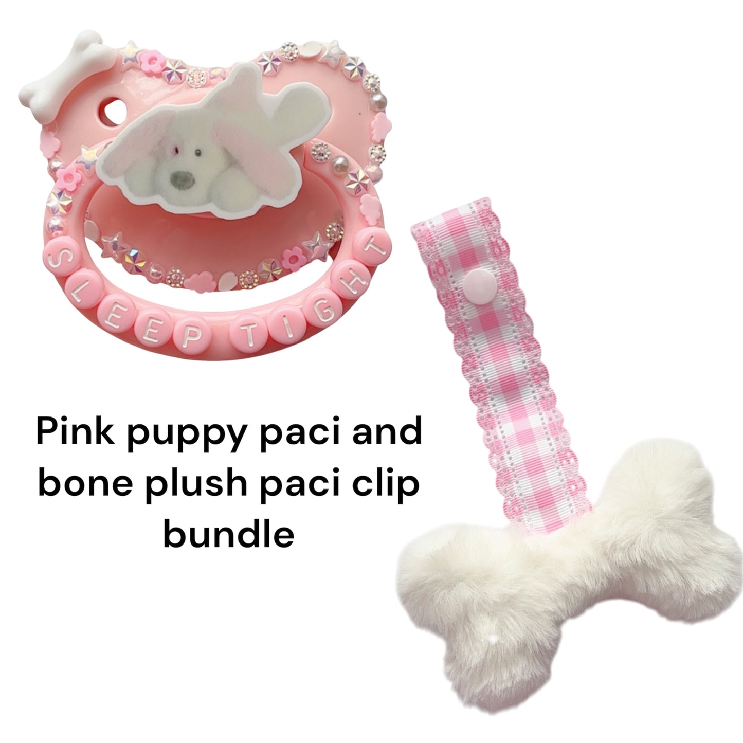 Pink puppy paci and clip bundle!