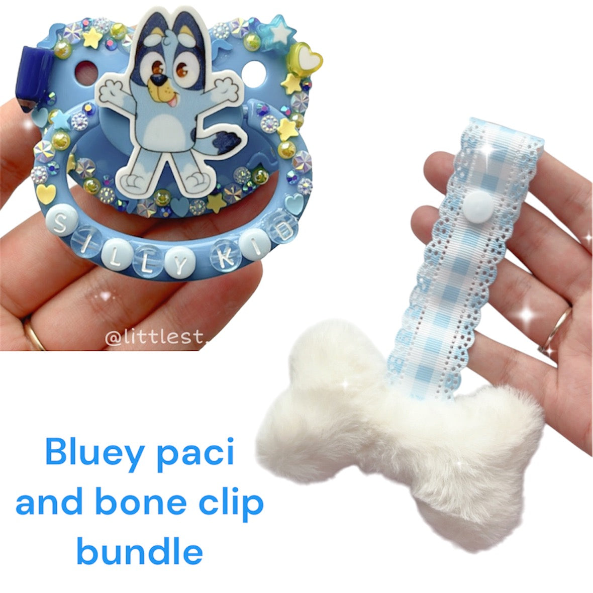 Bluey paci and bone clip bundle!