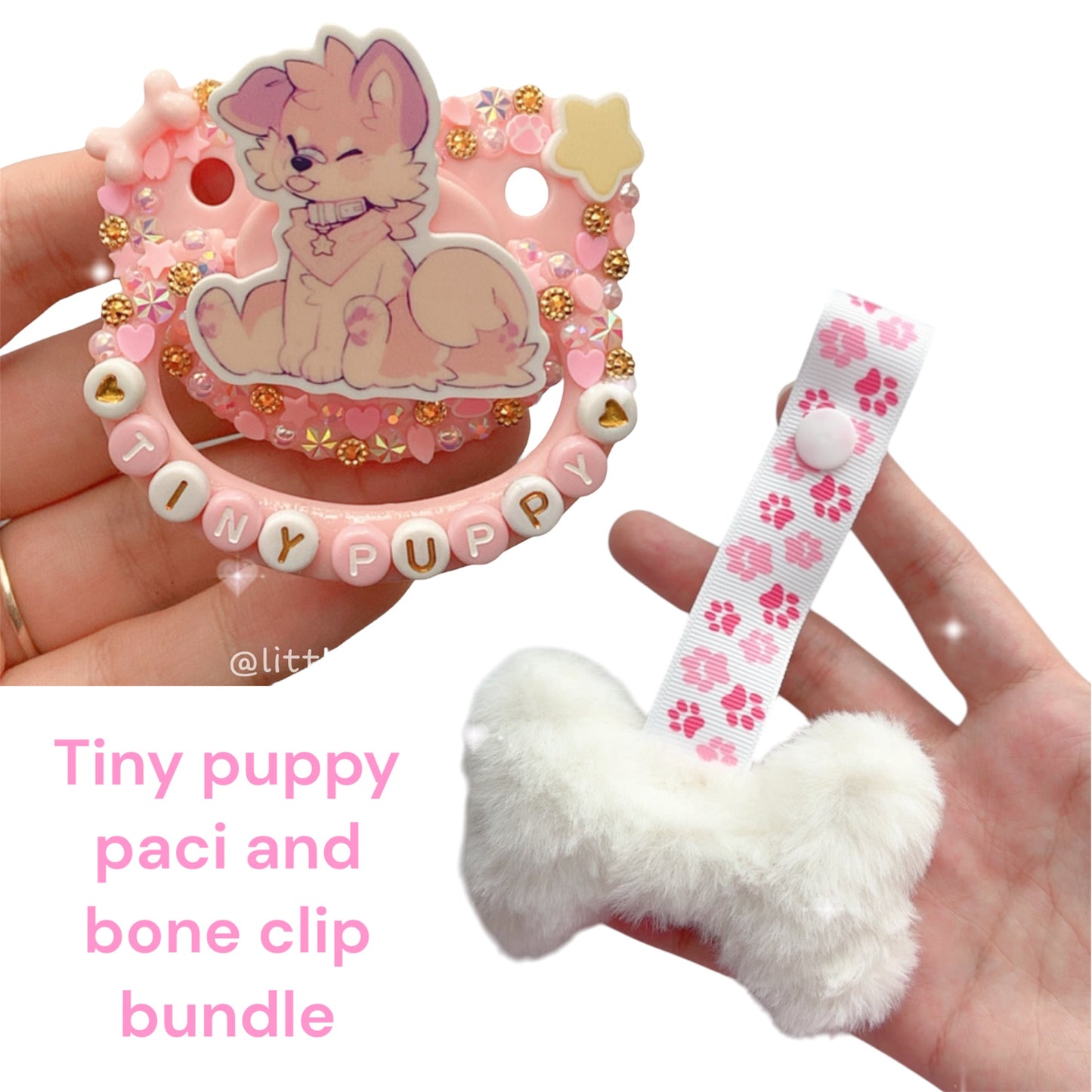 Tiny puppy paci and bone clip bundle!p