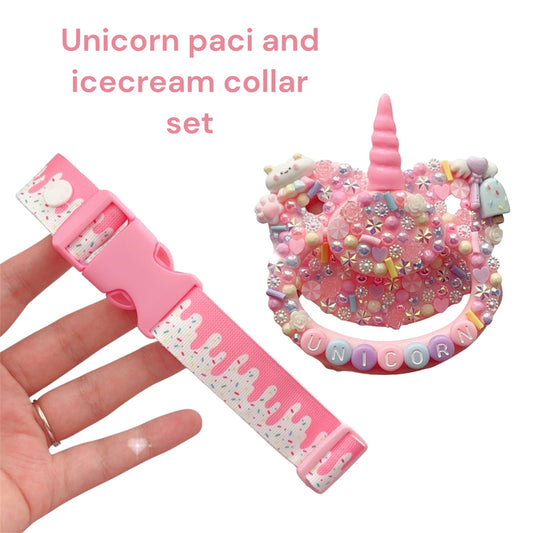 Unicorn paci and icecream collar bundle!