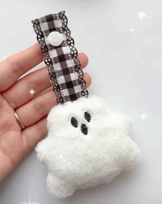 Black gingham ghost plush paci clip